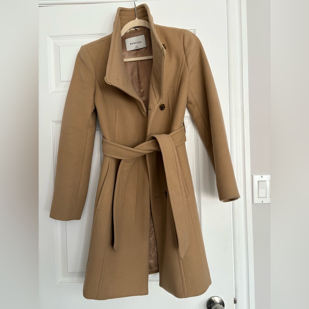 BABATON Women's Camel Belted Wool-Blend Trench Coat